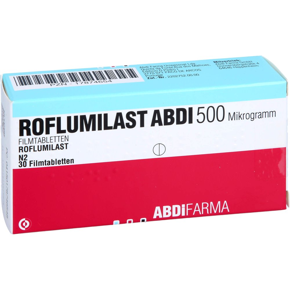 Das Produktfoto zeigt Roflumilast Abdi 500 Mikrogramm Filmtabletten (30 stk) PZN 17874654