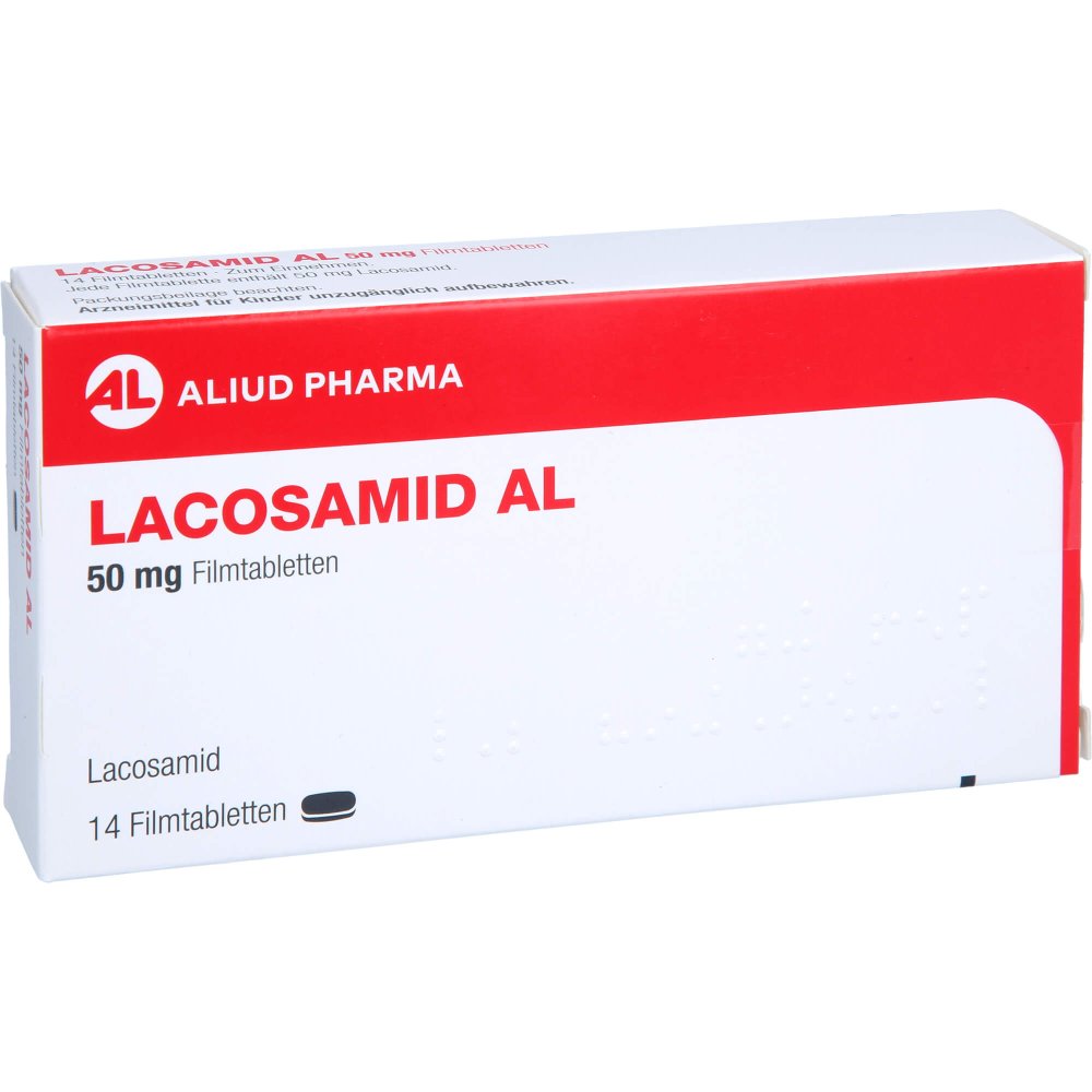Das Produktfoto zeigt Lacosamid Al 50 Mg Filmtabletten (14 stk) PZN 17876914