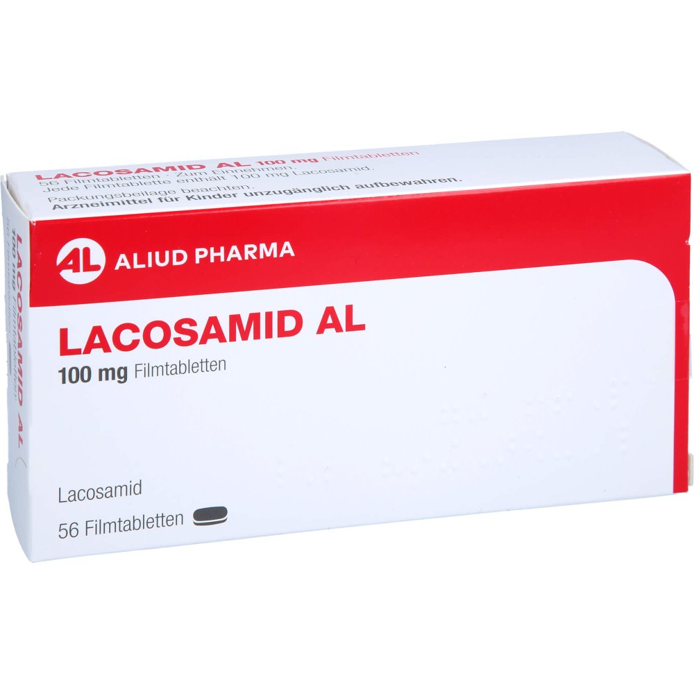 Das Produktfoto zeigt Lacosamid Al 100 Mg Filmtabletten (56 stk) PZN 17876972