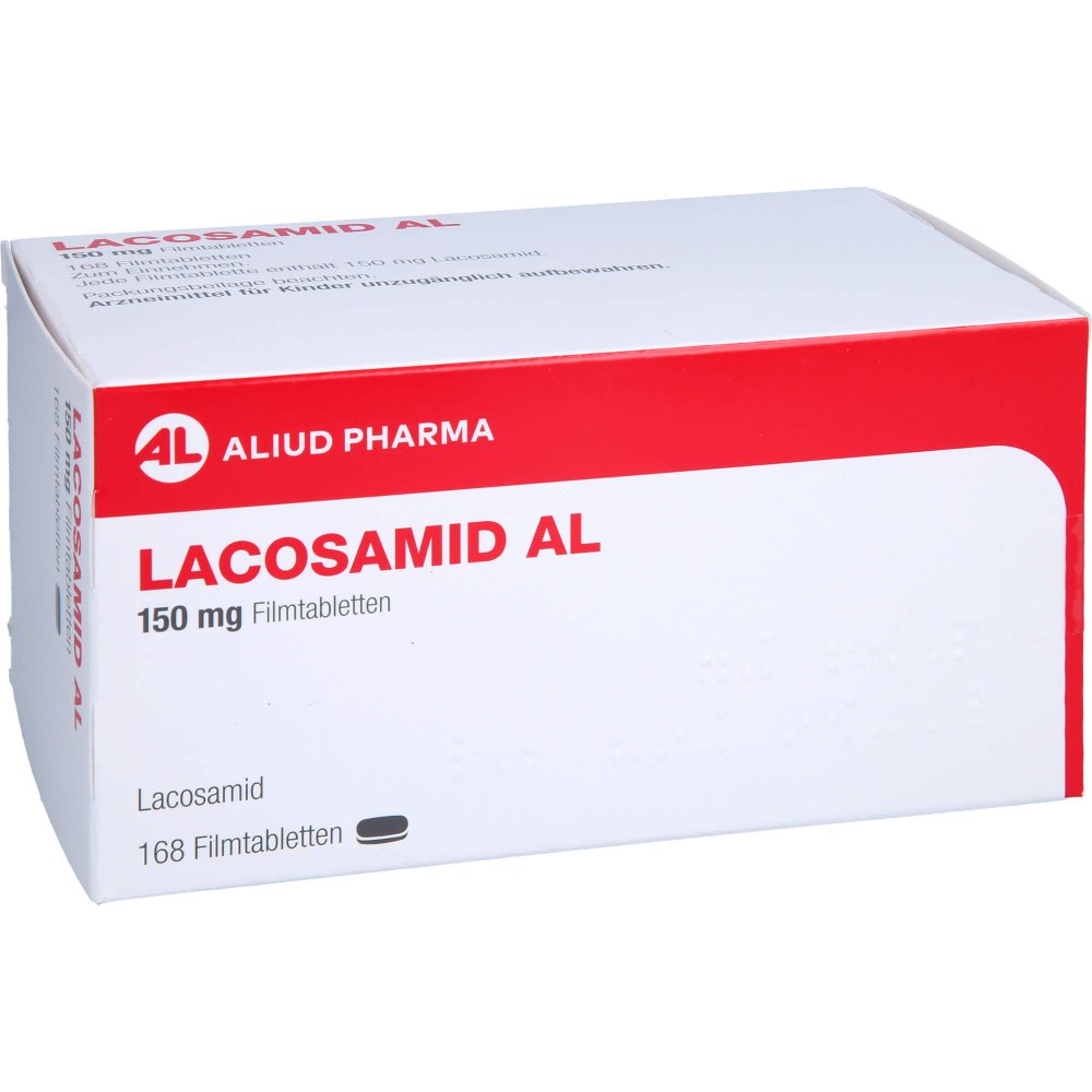Das Produktfoto zeigt Lacosamid Al 150 Mg Filmtabletten (168 stk) PZN 17877026