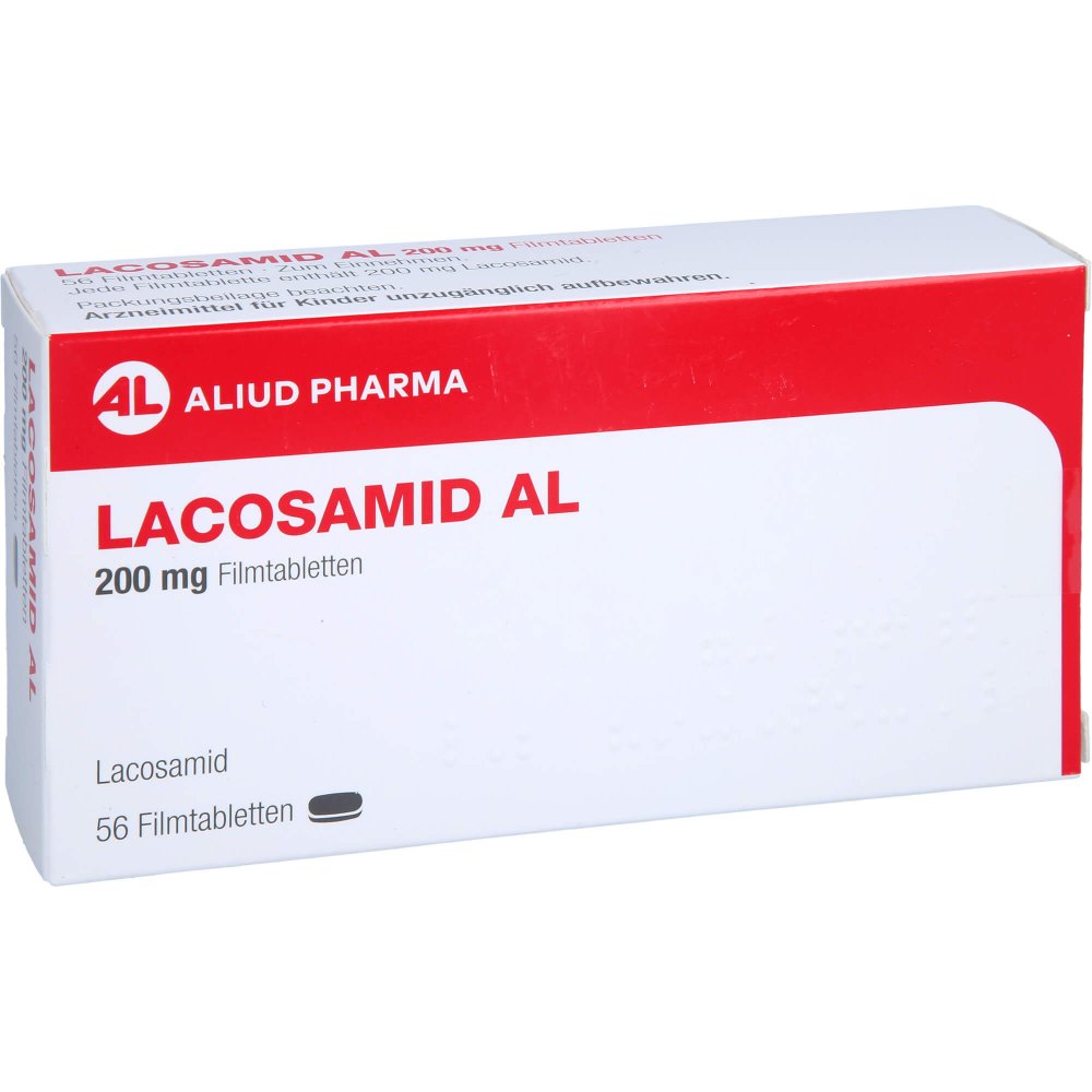 Das Produktfoto zeigt Lacosamid Al 200 Mg Filmtabletten (56 stk) PZN 17877032