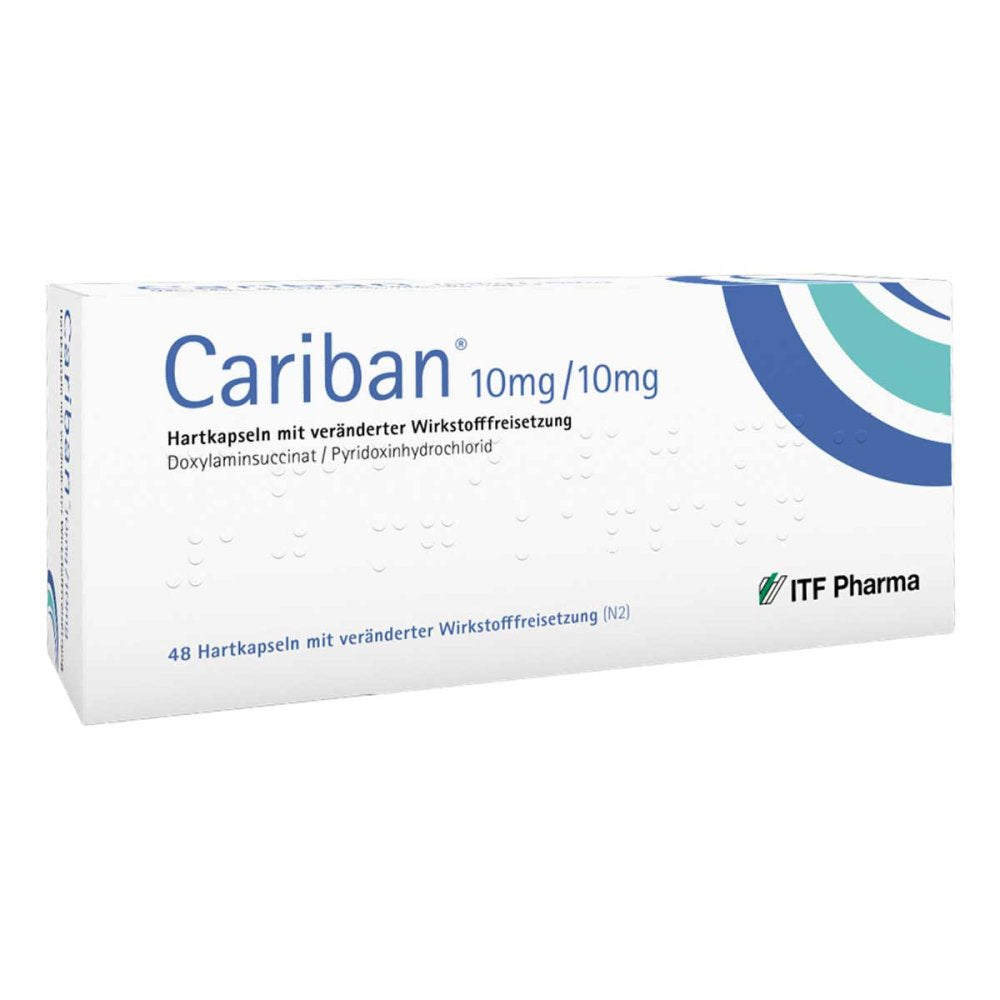 Das Produktfoto zeigt Cariban 10 Mg/10 Mg Hartk.M.Veränd.Wirkst.-Frs. (48 stk) PZN 17895573