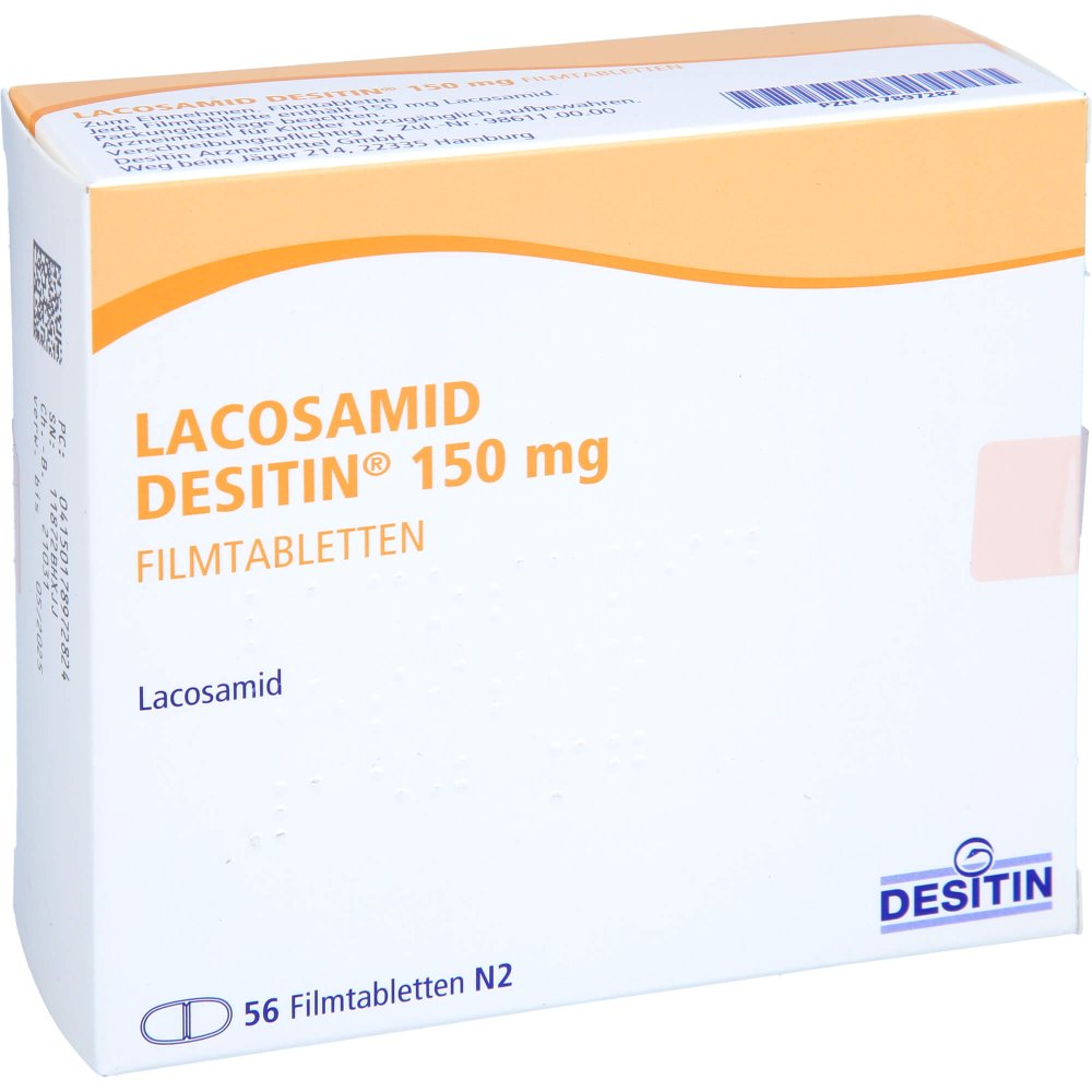 Das Produktfoto zeigt Lacosamid Desitin 150 Mg Filmtabletten (56 stk) PZN 17897282