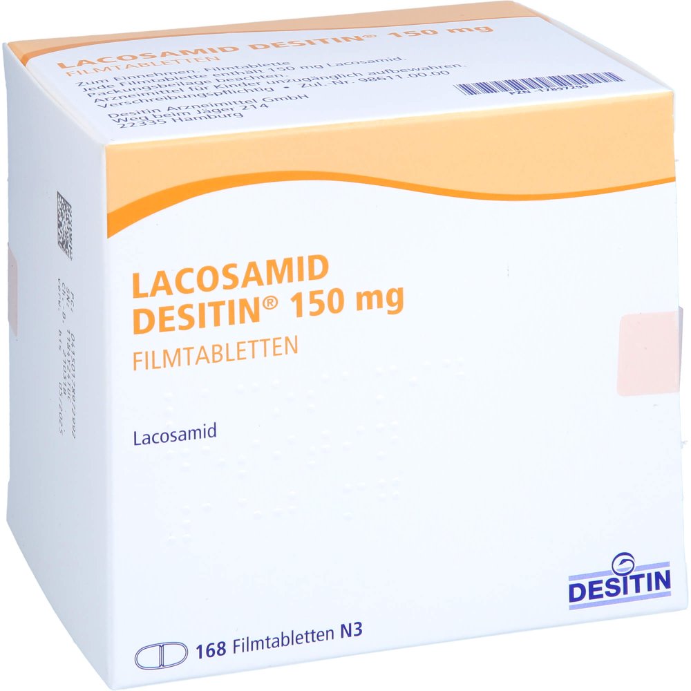 Das Produktfoto zeigt Lacosamid Desitin 150 Mg Filmtabletten (168 stk) PZN 17897299