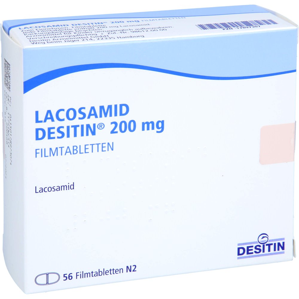 Das Produktfoto zeigt Lacosamid Desitin 200 Mg Filmtabletten (56 stk) PZN 17897307