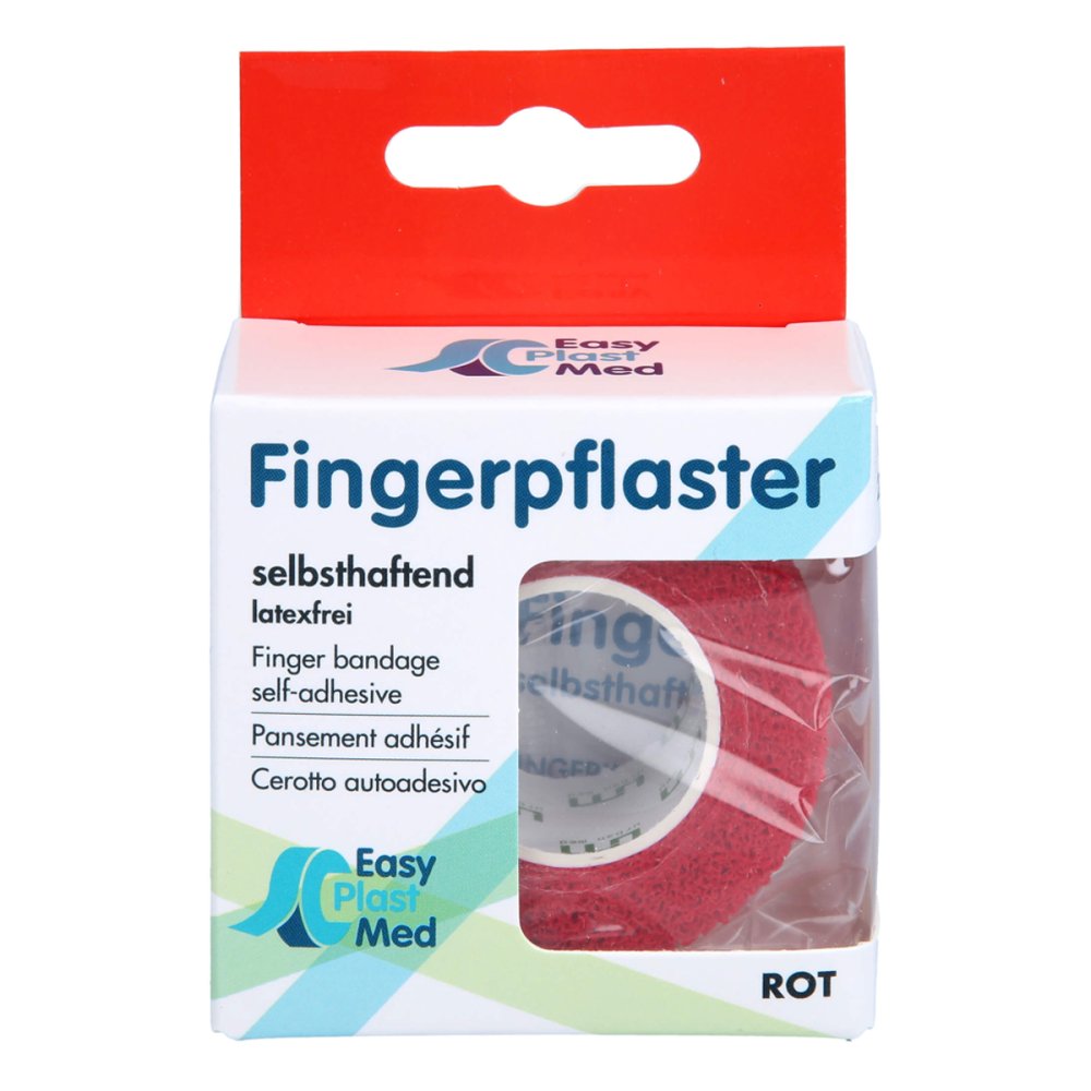 Das Produktfoto zeigt Um Easyplast Fingerpfl.Selbsth.2,5cmx5m Rot (1 stk) PZN 17929131