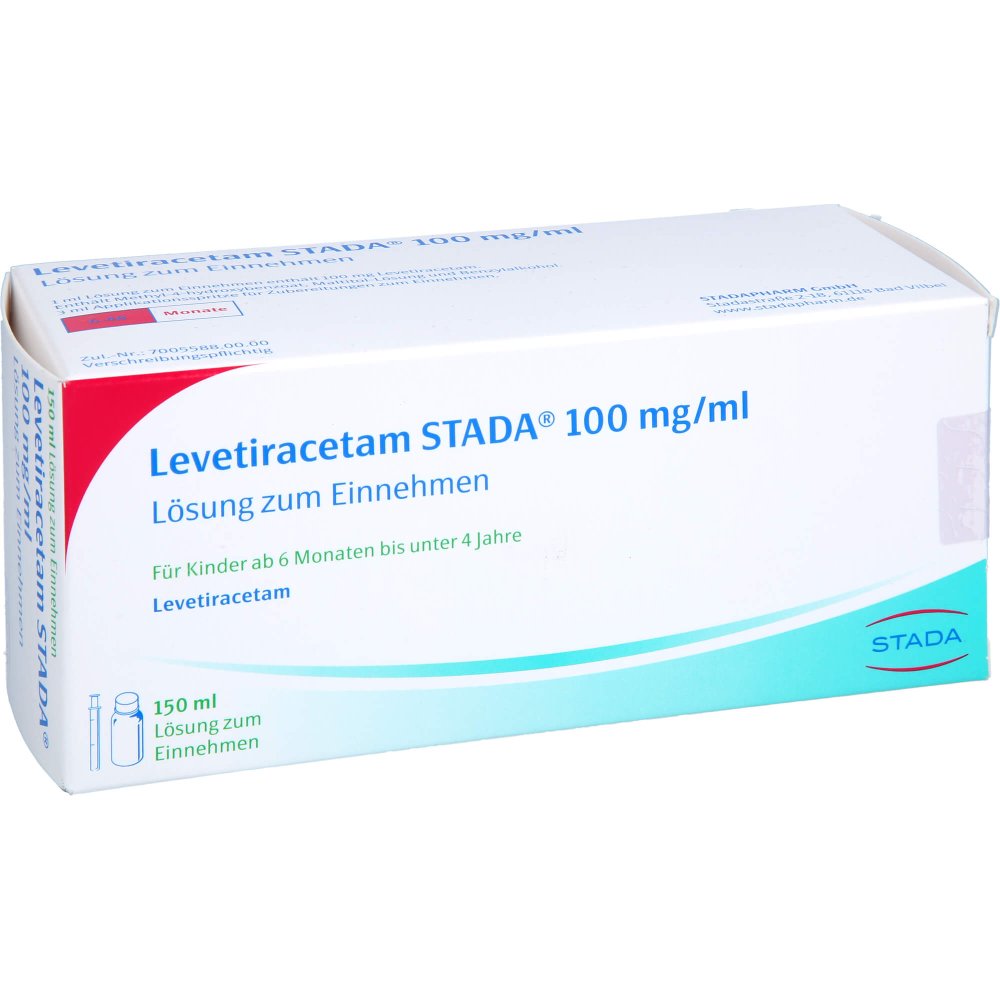 Das Produktfoto zeigt Levetiracetam Stada 100 Mg/Ml Lsg.Z.Einn.3ml Ds (150 ml) PZN 17934959