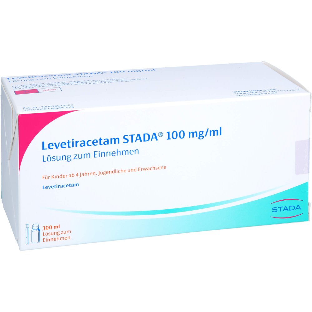 Das Produktfoto zeigt Levetiracetam Stada 100 Mg/Ml Lsg.Z.Einn.10ml Ds (300 ml) PZN 17934965
