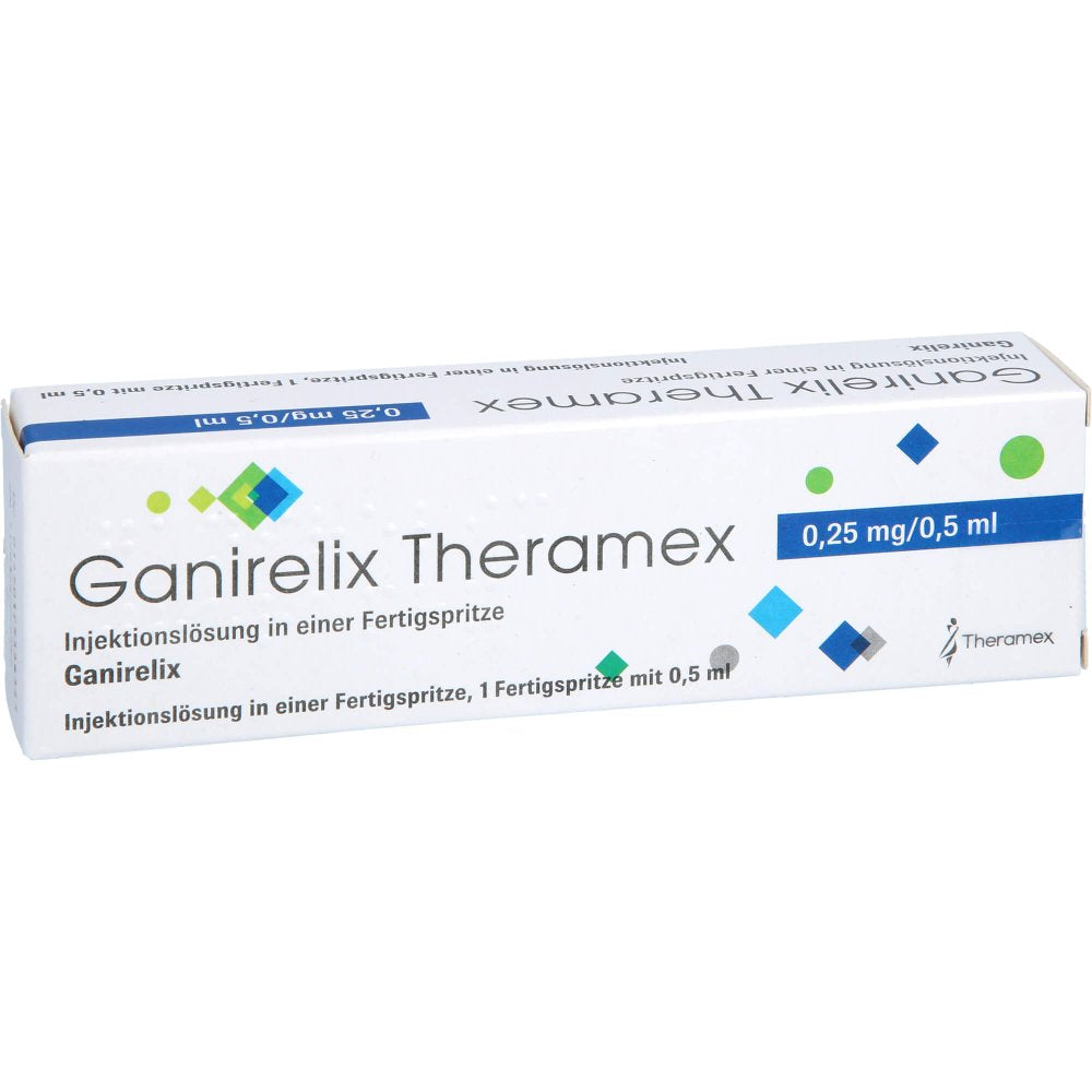 Das Produktfoto zeigt Ganirelix Theramex 0,25 Mg/0,5 Ml Inj.-Lsg.I.E.Fs (1 stk) PZN 17935433