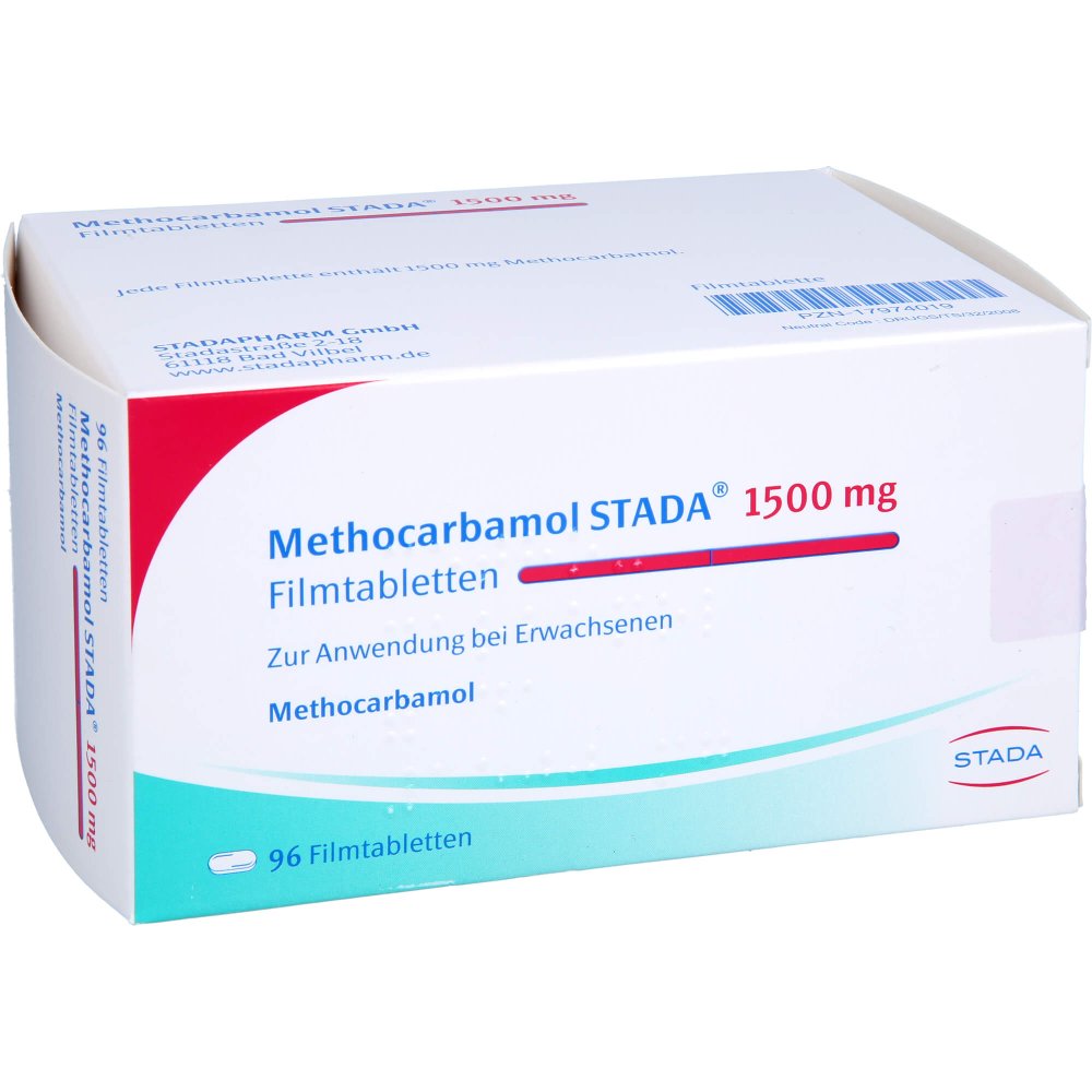 Das Produktfoto zeigt Methocarbamol Stada 1500 Mg Filmtabletten (96 stk) PZN 17974019