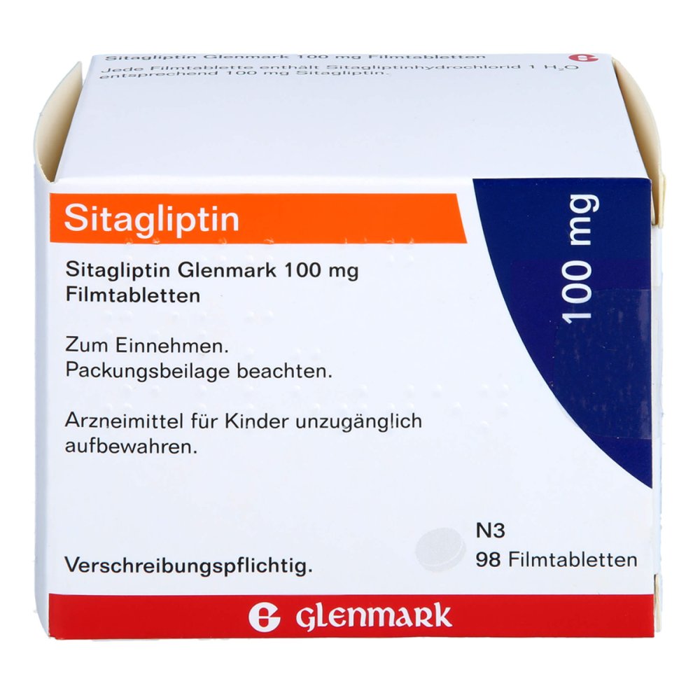Das Produktfoto zeigt Sitagliptin Glenmark 100 Mg Filmtabletten (98 stk) PZN 17974083