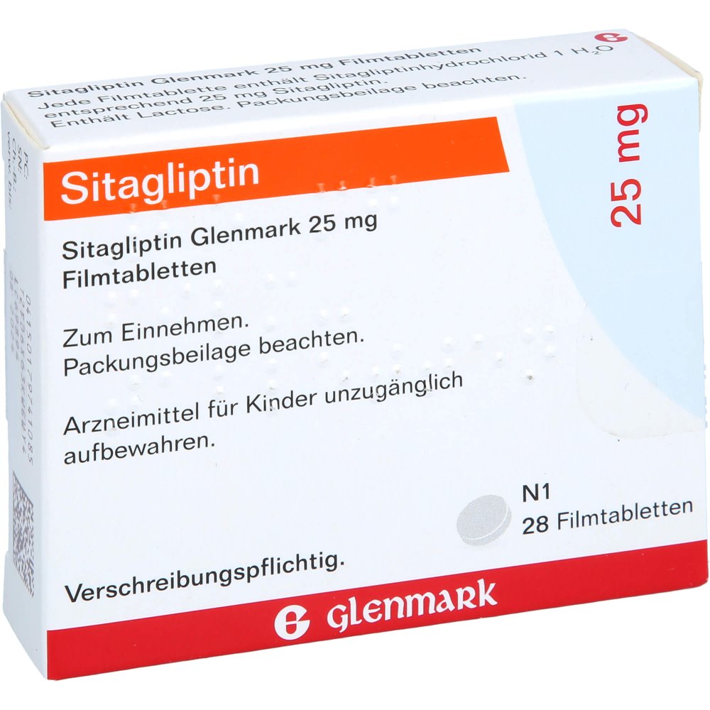 Das Produktfoto zeigt Sitagliptin Glenmark 25 Mg Filmtabletten (28 stk) PZN 17974108