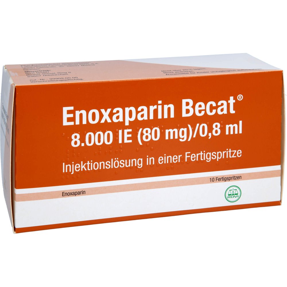 Das Produktfoto zeigt Enoxaparin Becat 8.000 I.E. 80mg/0,8ml Inj.-Lsg.Fs (10 stk) PZN 17976432