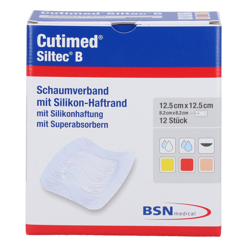 Cutimed Siltec B Schaumverb.12,5x12,5 Cm M.Haftr. (12 stk)