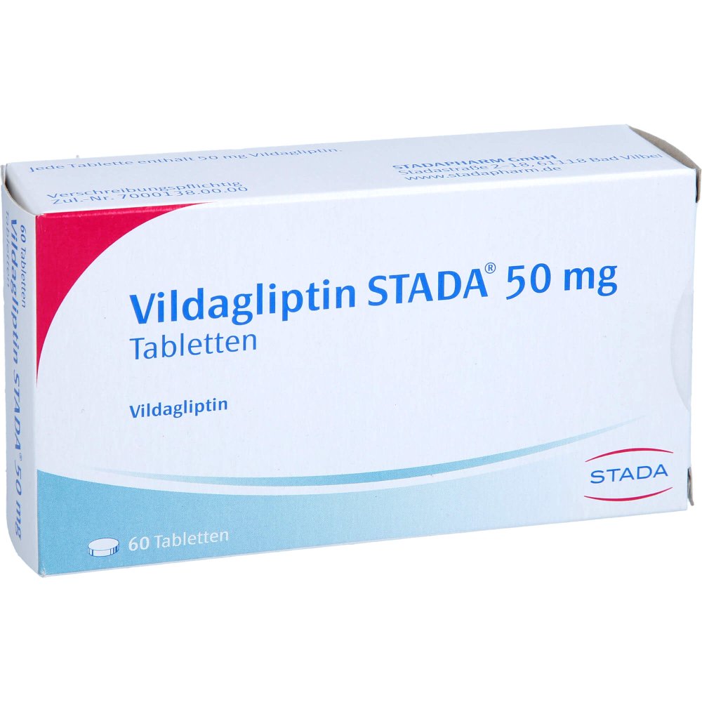Das Produktfoto zeigt Vildagliptin Stada 50 Mg Tabletten (60 stk) PZN 17999456