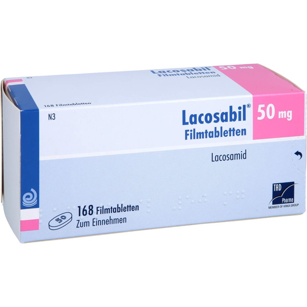 Das Produktfoto zeigt Lacosabil 50 Mg Filmtabletten (168 stk) PZN 18032213