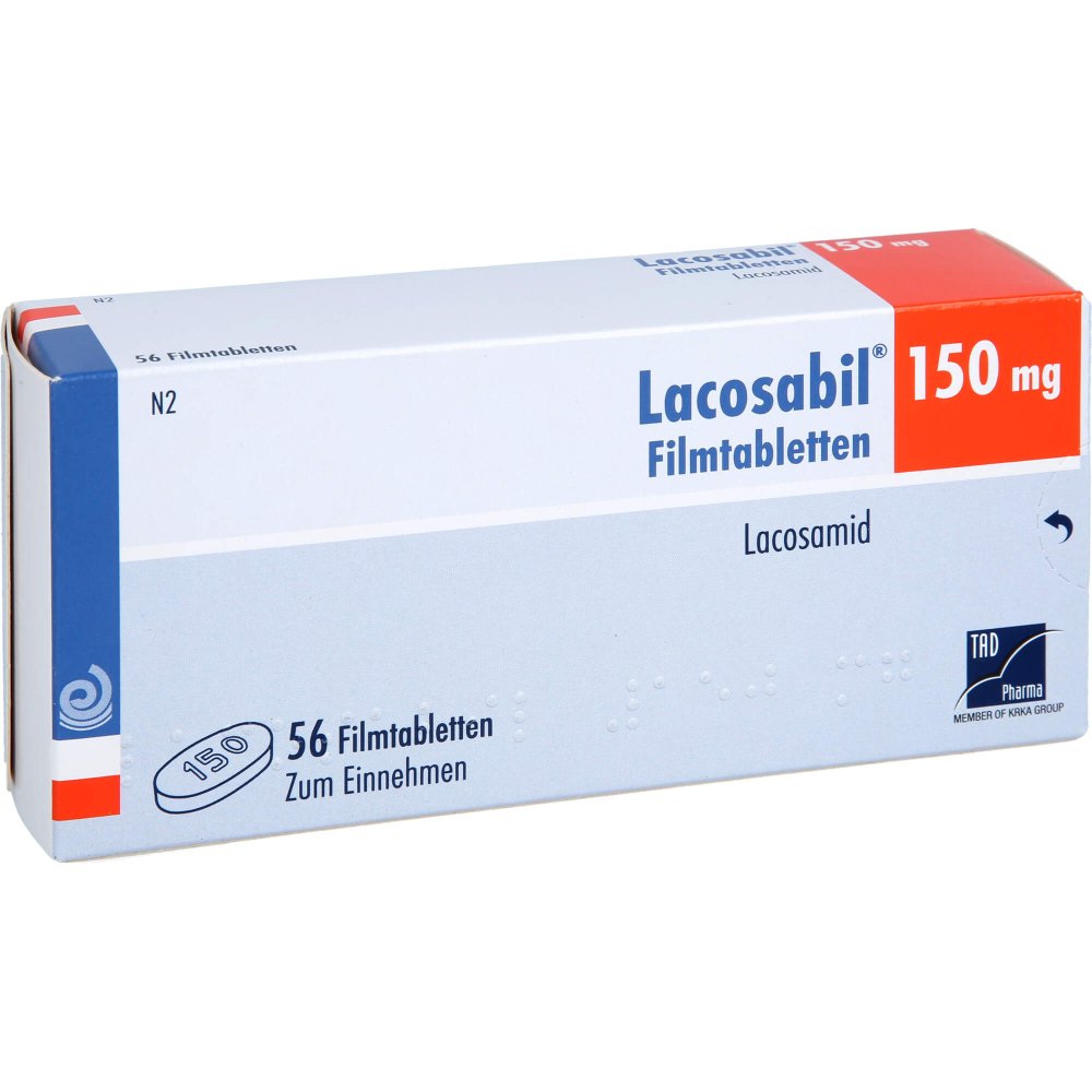 Das Produktfoto zeigt Lacosabil 150 Mg Filmtabletten (56 stk) PZN 18032265
