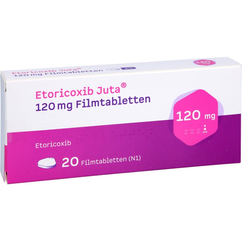 Das Produktfoto zeigt Etoricoxib Juta 120 Mg Filmtabletten (20 stk) PZN 18050122