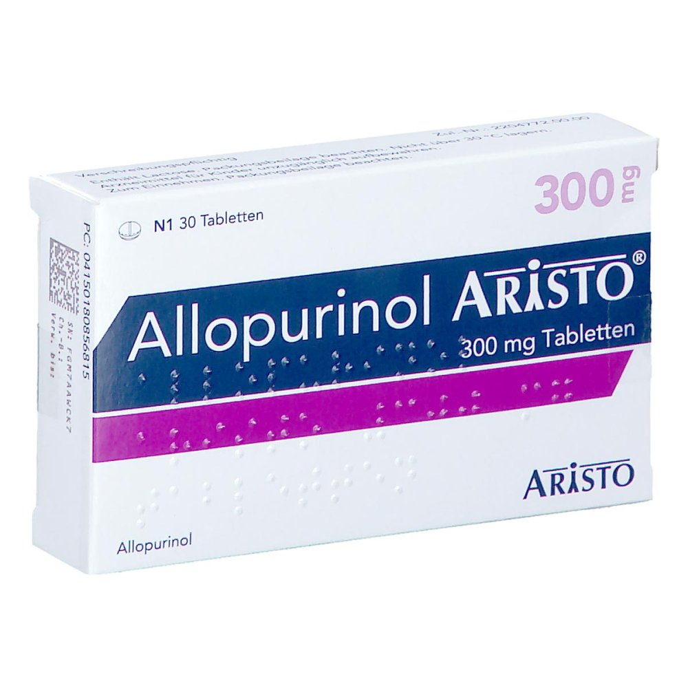 Das Produktfoto zeigt Allopurinol Aristo 300 Mg Tabletten (30 stk) PZN 18085681