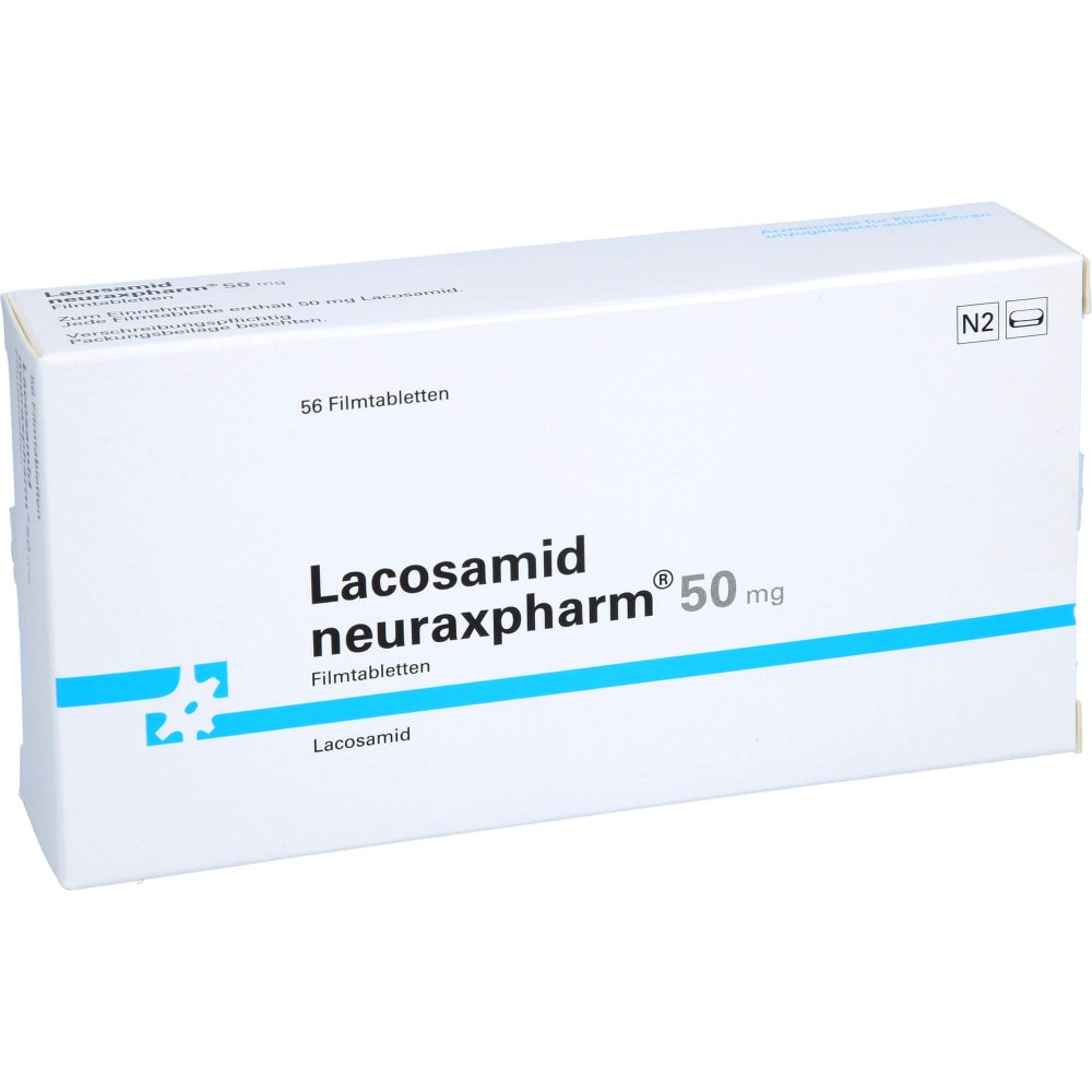 Das Produktfoto zeigt Lacosamid Neuraxpharm 50 Mg Filmtabletten (56 stk) PZN 18085741