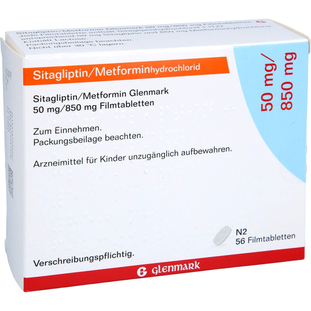Das Produktfoto zeigt Sitagliptin/Metformin Glenmark 50 Mg/850 Mg Fta (56 stk) PZN 18109594