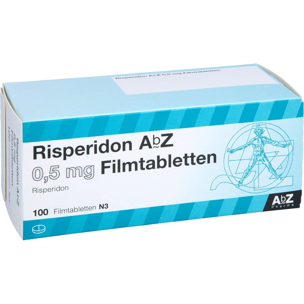 Das Produktfoto zeigt Risperidon Abz 0,5 Mg Filmtabletten (100 stk) PZN 18129378