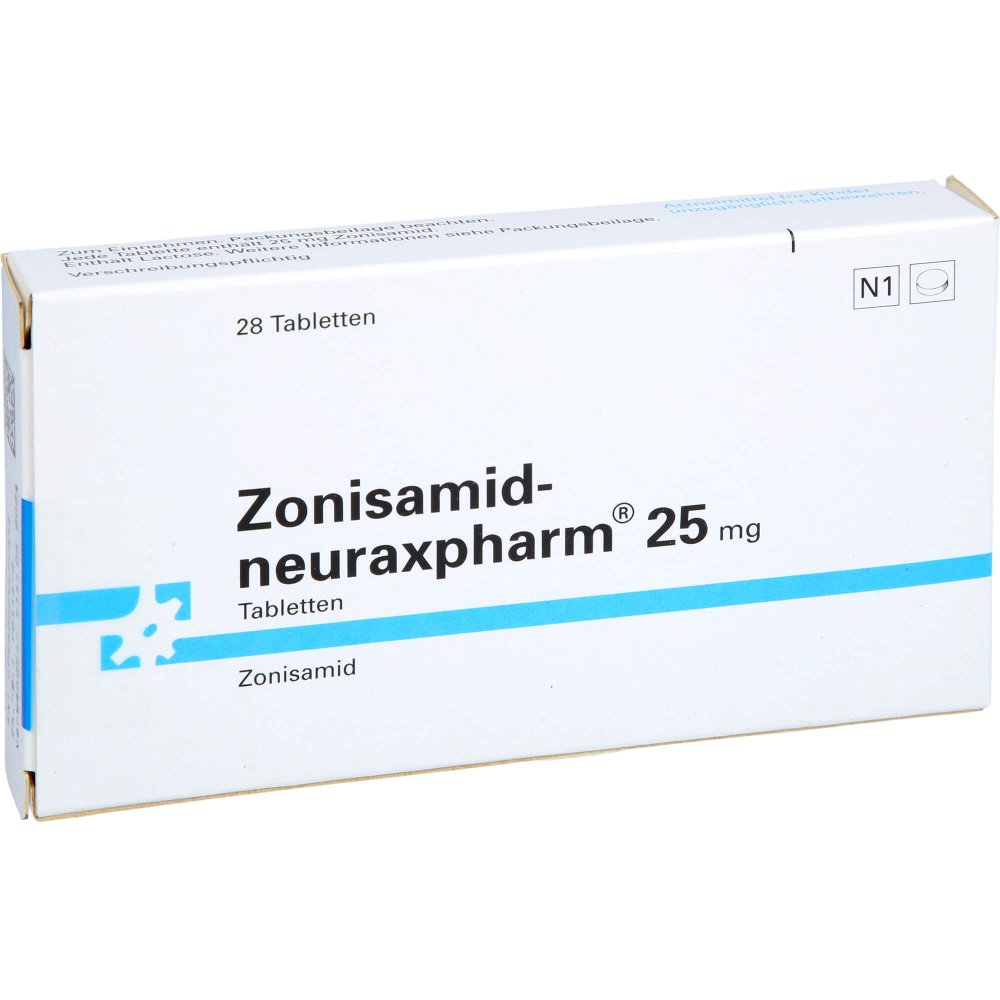 Das Produktfoto zeigt Zonisamid-Neuraxpharm 25 Mg Tabletten (28 stk) PZN 18135663