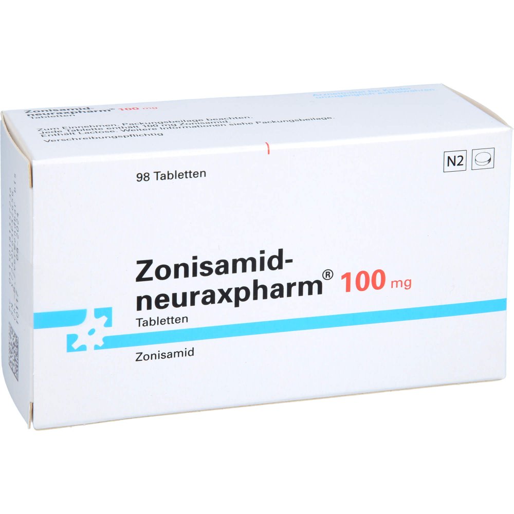 Das Produktfoto zeigt Zonisamid-Neuraxpharm 100 Mg Tabletten (98 stk) PZN 18135723