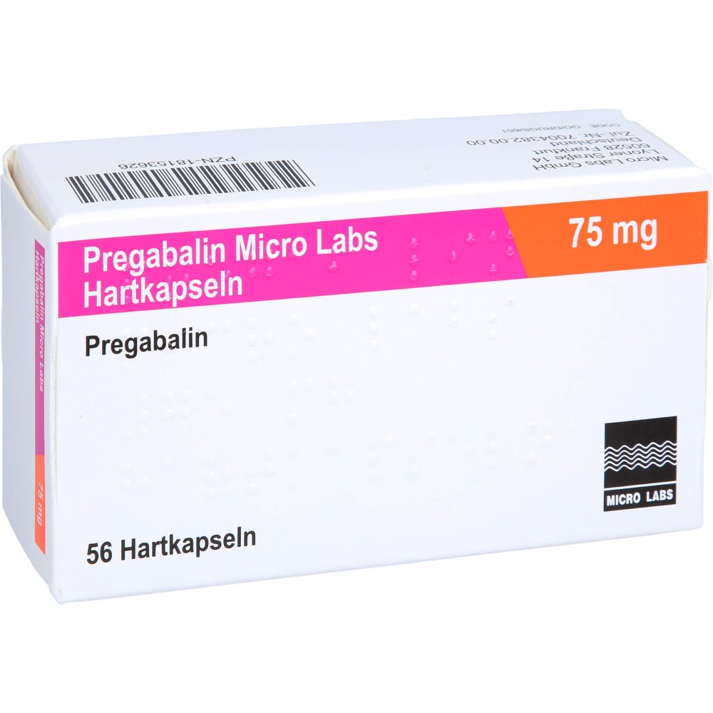 Das Produktfoto zeigt Pregabalin Micro Labs 75 Mg Hartkapseln (56 stk) PZN 18153626