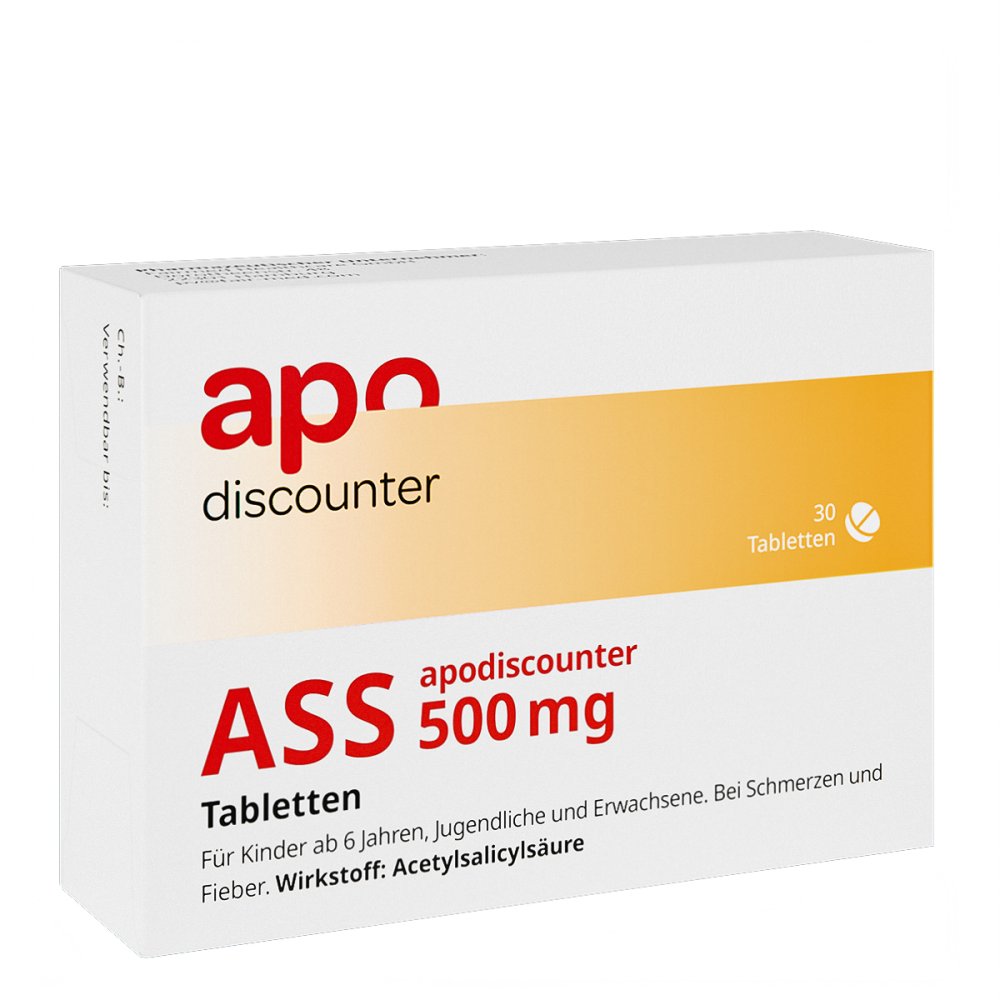 Das Produktfoto zeigt Ass Apodiscounter 500 Mg Tabletten (30 stk) PZN 18188263