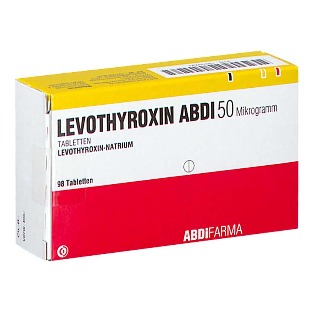Das Produktfoto zeigt Levothyroxin Abdi 50 Mikrogramm Tabletten (98 stk) PZN 18203293