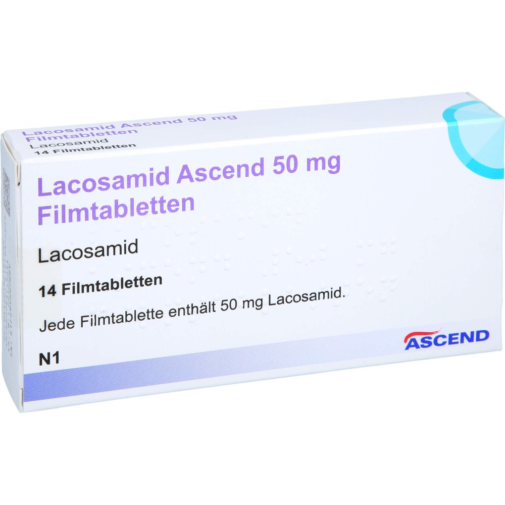 Das Produktfoto zeigt Lacosamid Ascend 50 Mg Filmtabletten (14 stk) PZN 18218538
