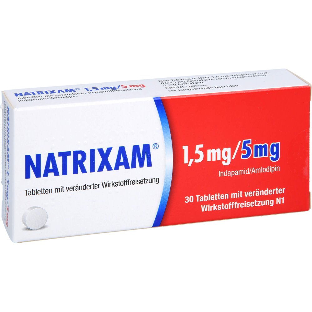 Das Produktfoto zeigt Natrixam 1,5 Mg/5 Mg Tab.M.Veränd.Wirkst.-Frs. (30 stk) PZN 18254698