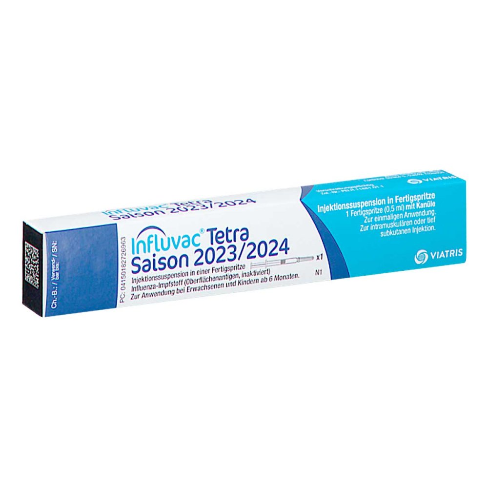 Das Produktfoto zeigt Influvac Tetra 2023/2024 Inj.-Susp.F.-Sp.Mit Kan. (0.5 ml) PZN 18272696