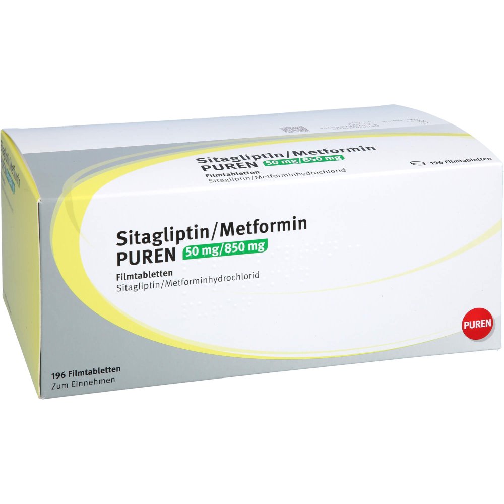 Das Produktfoto zeigt Sitagliptin/Metformin Puren 50 Mg/850 Mg Filmtabl. (196 stk) PZN 18361922