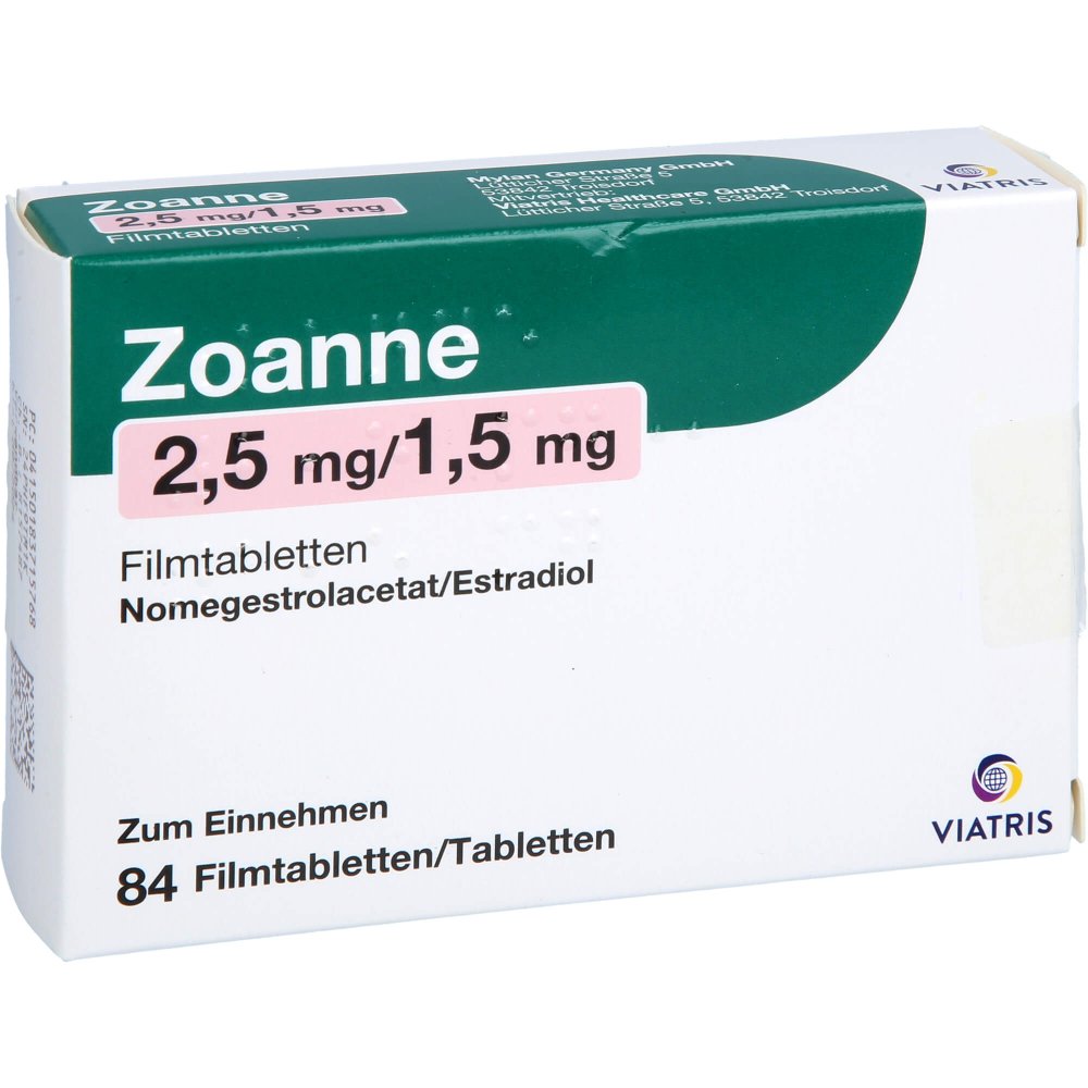 Das Produktfoto zeigt Zoanne 2,5 Mg/1,5 Mg Filmtabletten (84 stk) PZN 18371576