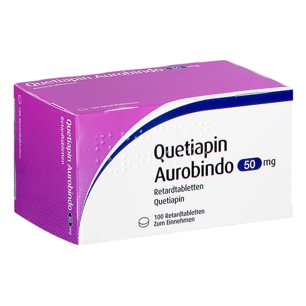 Das Produktfoto zeigt Quetiapin Aurobindo 50 Mg Retardtabletten (100 stk) PZN 18428721
