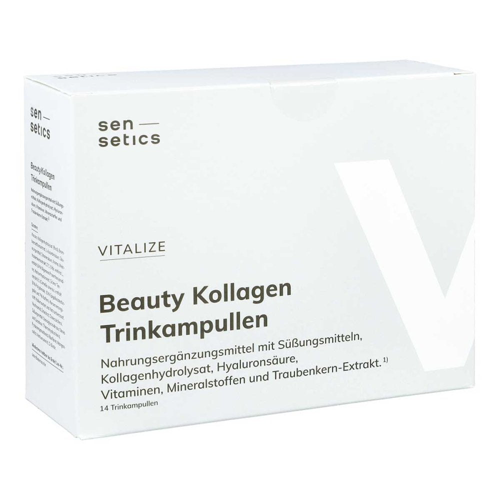 Das Produktfoto zeigt Sensetics Vitalize Beauty Kollagen Trinkampullen (14X25 ml) PZN 18438872