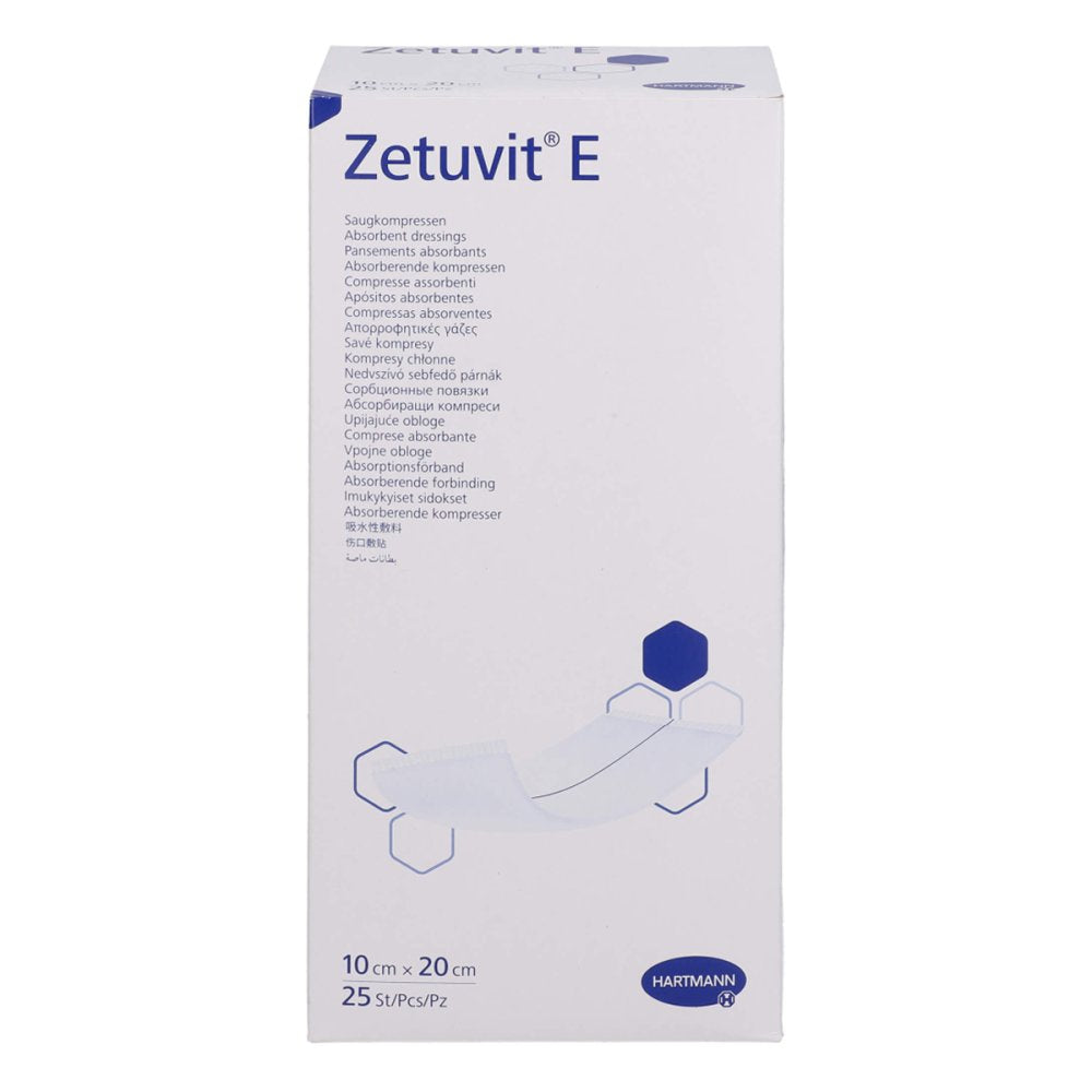 Das Produktfoto zeigt Zetuvit E Saugkompressen Steril 10x20 Cm (25 stk) PZN 18470060