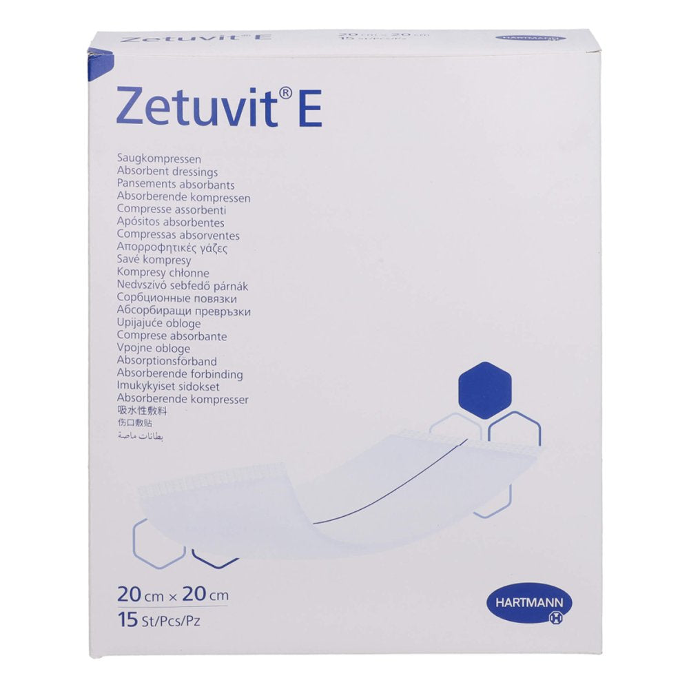 Das Produktfoto zeigt Zetuvit E Saugkompressen Steril 20x20 Cm (15 stk) PZN 18470077