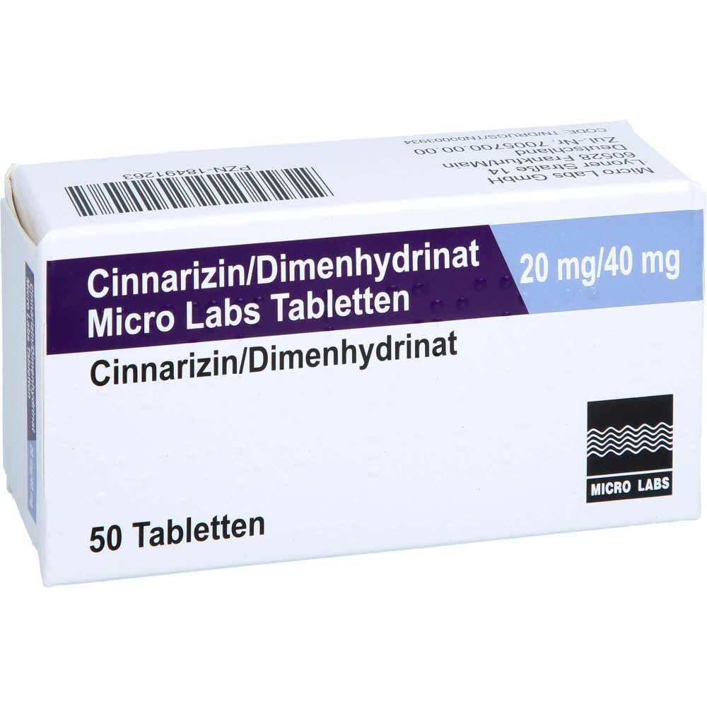 Cinnarizin/Dimenhydrinat Micro Labs 20/40 Mg Tabl. (50 stk)