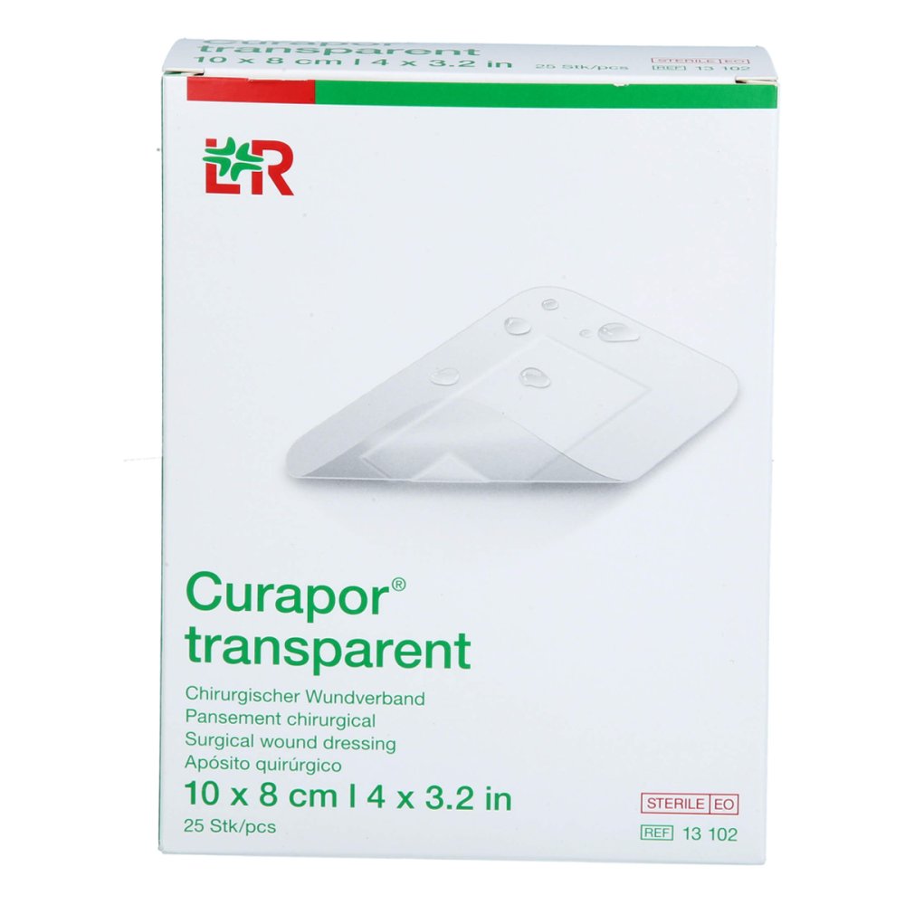 Das Produktfoto zeigt Curapor Wundverband Steril Transparent 8x10 Cm (25 stk) PZN 18658585