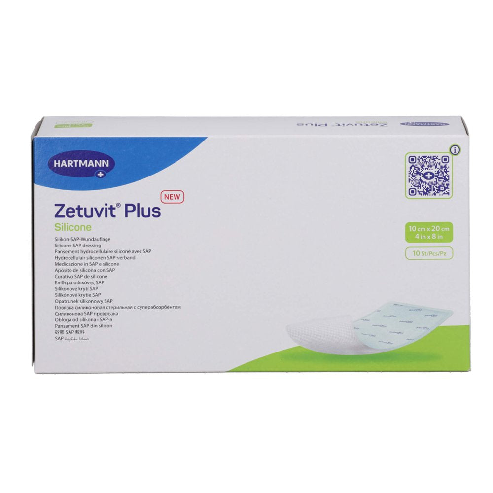 Das Produktfoto zeigt Zetuvit Plus Silicone Steril 10x20 Cm (10 stk) PZN 18676502