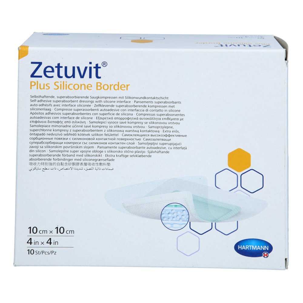 Das Produktfoto zeigt Zetuvit Plus Silicone Border Steril 10x10 Cm (10 stk) PZN 19157017