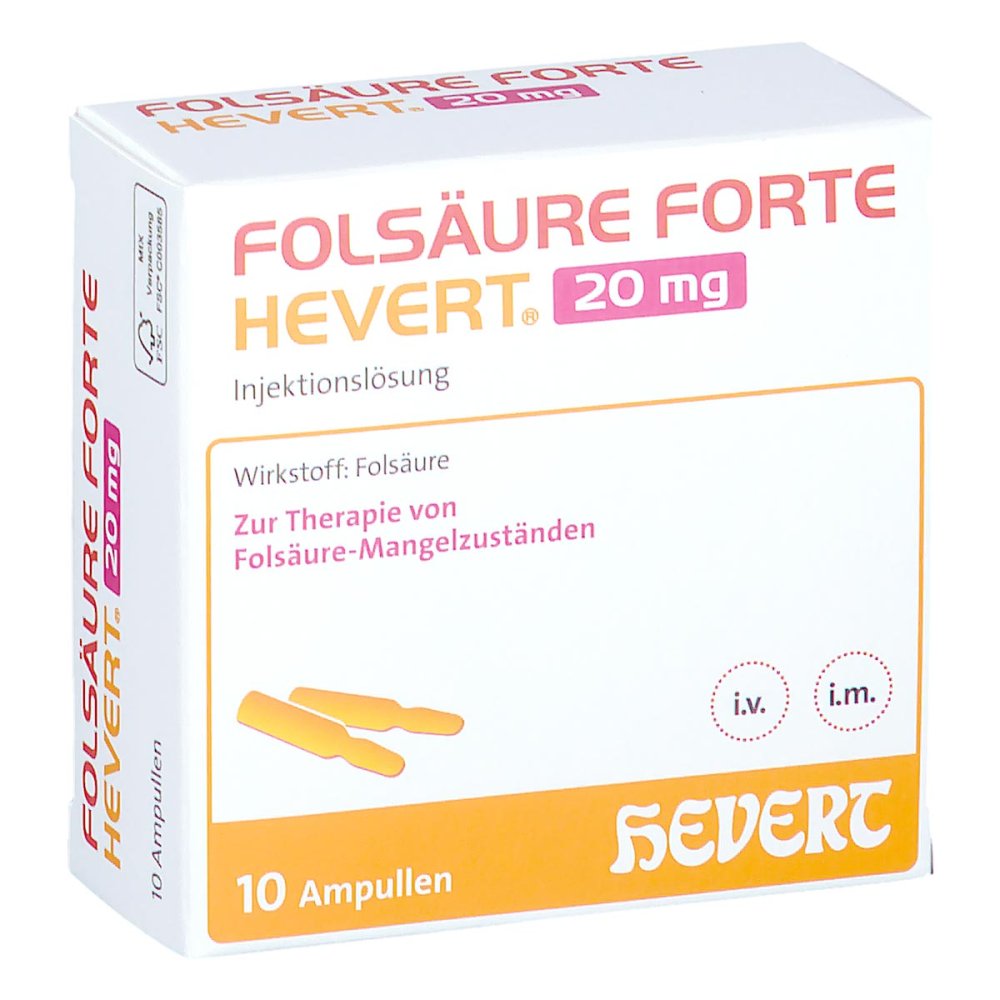 Folsäure Forte Hevert 20 Mg Inj.-Lösung Amp. (10X2 ml)