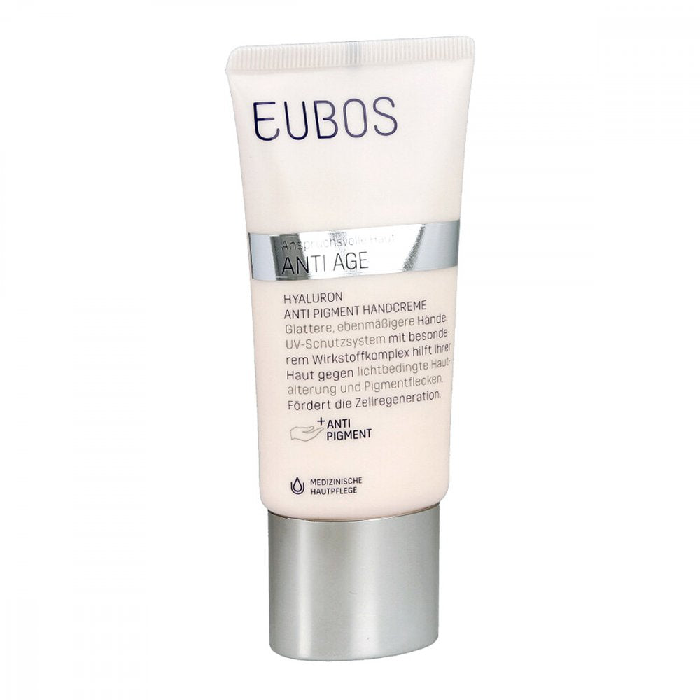 Das Produktfoto zeigt Eubos Hyaluron Anti Pigment Handcreme Lsf 15 PZN 08466577