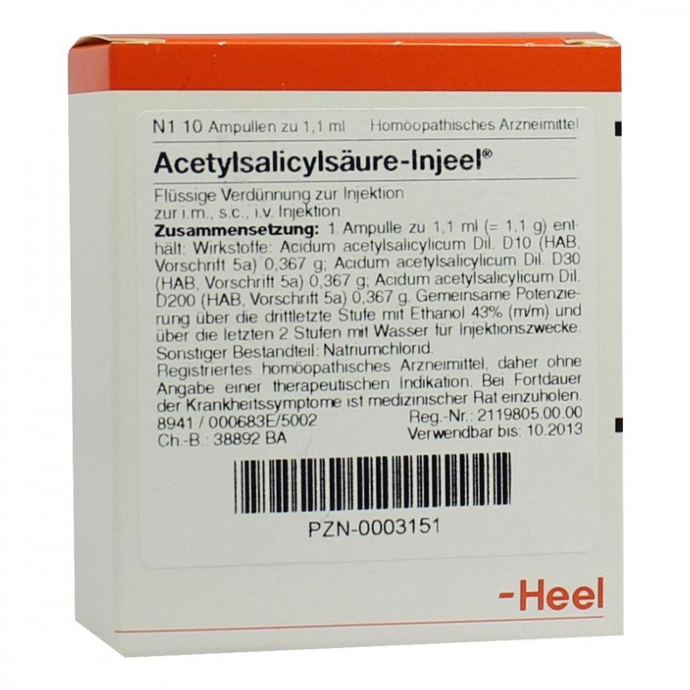 Das Produktfoto zeigt Acetylsalicylsäure Injeel Ampullen (10 stk) PZN 00003151