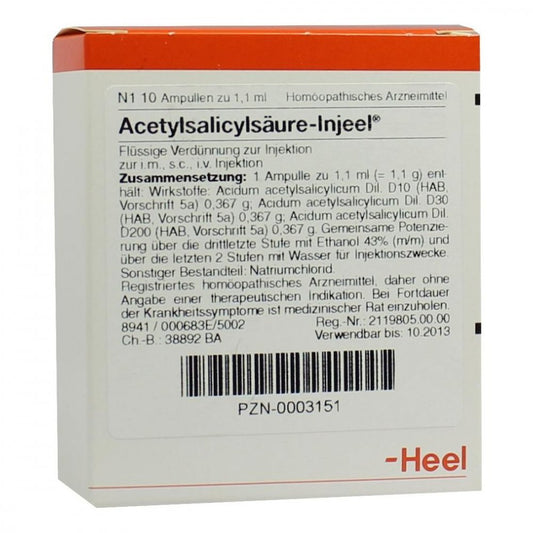 Das Produktfoto zeigt Acetylsalicylsäure Injeel Ampullen (10 stk) PZN 00003151