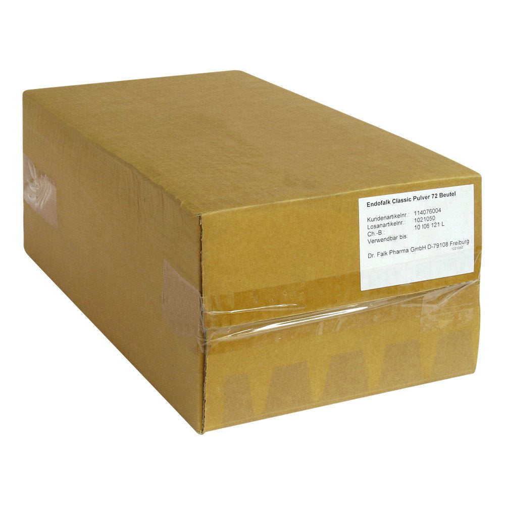 Das Produktfoto zeigt Endofalk Classic Plv.Z.Her.E.Lsg.Z.Einn.Btl. (72 stk) PZN 00003889