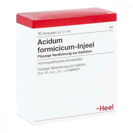 Das Produktfoto zeigt Acidum Formicicum Injeel Ampullen (10 stk) PZN 00006801